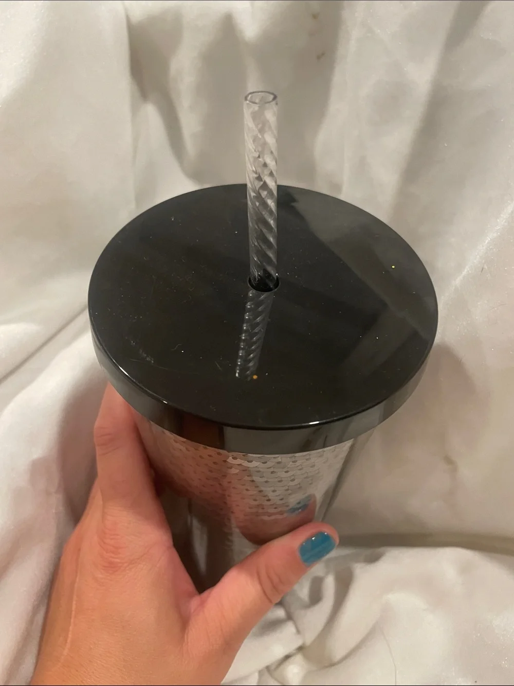 Starbucks Black Sequin Acrylic Cold Cup 24 oz Venti Tumbler 2018 SC1